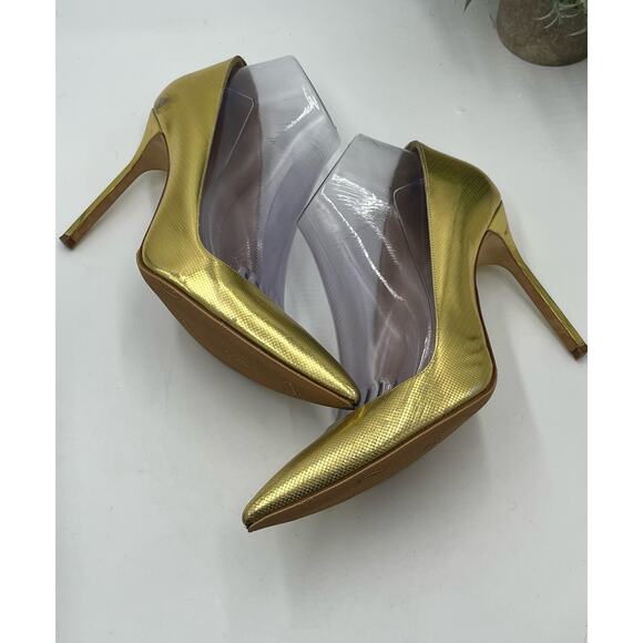 Stuart Weitzman Gold Foil Dagger  Sabbia Glitter Pointed Toe Heels SZ 39.5/9 - Picture 8 of 15